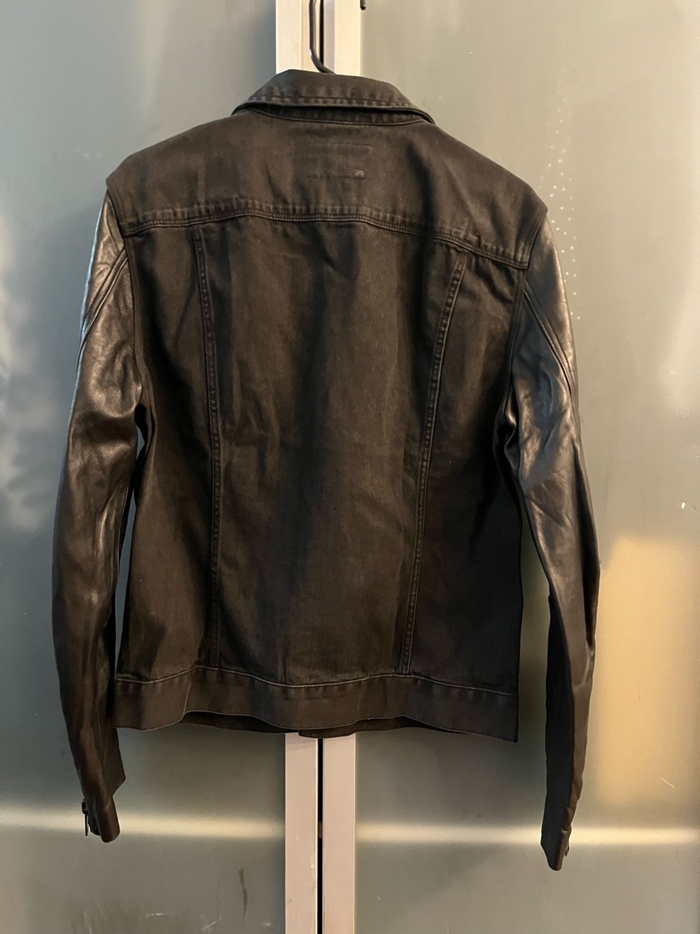 All Saints Black Leather Sleeved Jacket